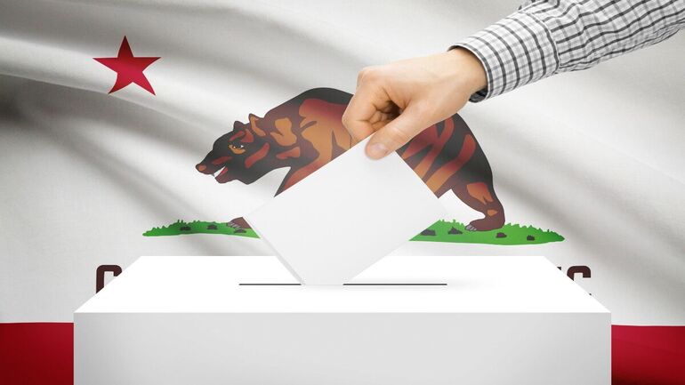 California flag and ballot box
