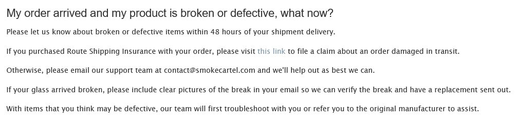 Smoke Cartel Broken Product Policy