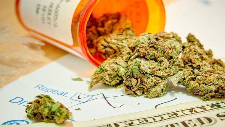 Cannabis bud prescription and cash